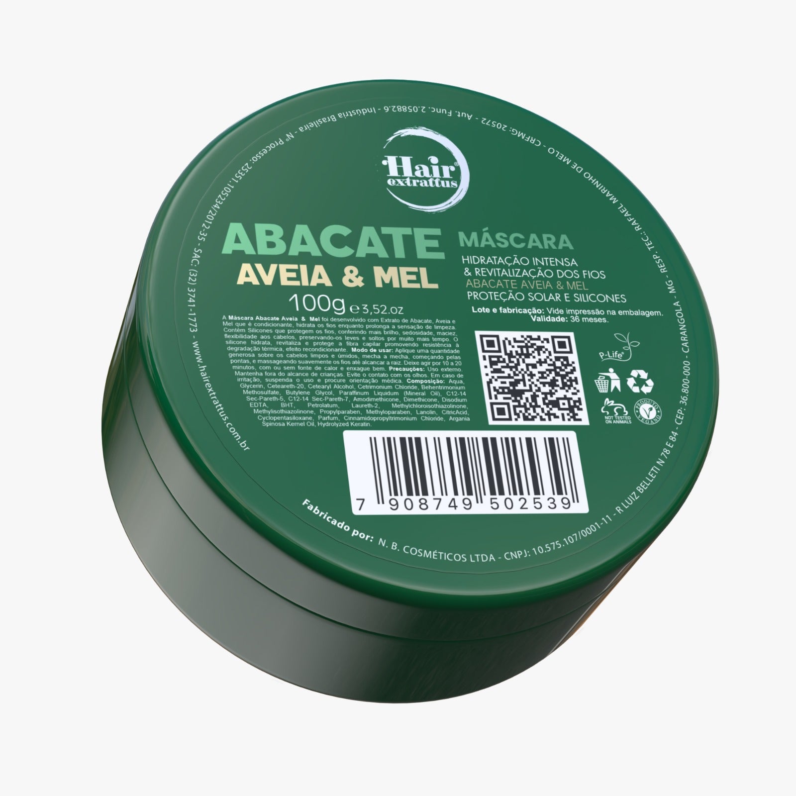 Máscara Abacate, Aveia e Mel Mini 100g  | Hair Extrattus