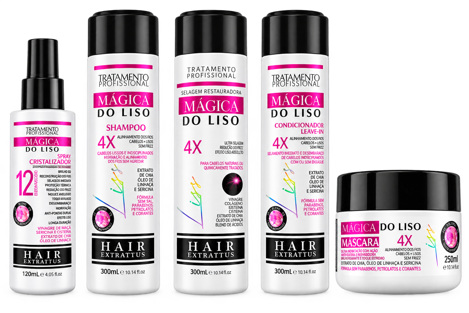Kit Mágica do Liso Hair Extrattus Selagem Shampoo Spray 5un