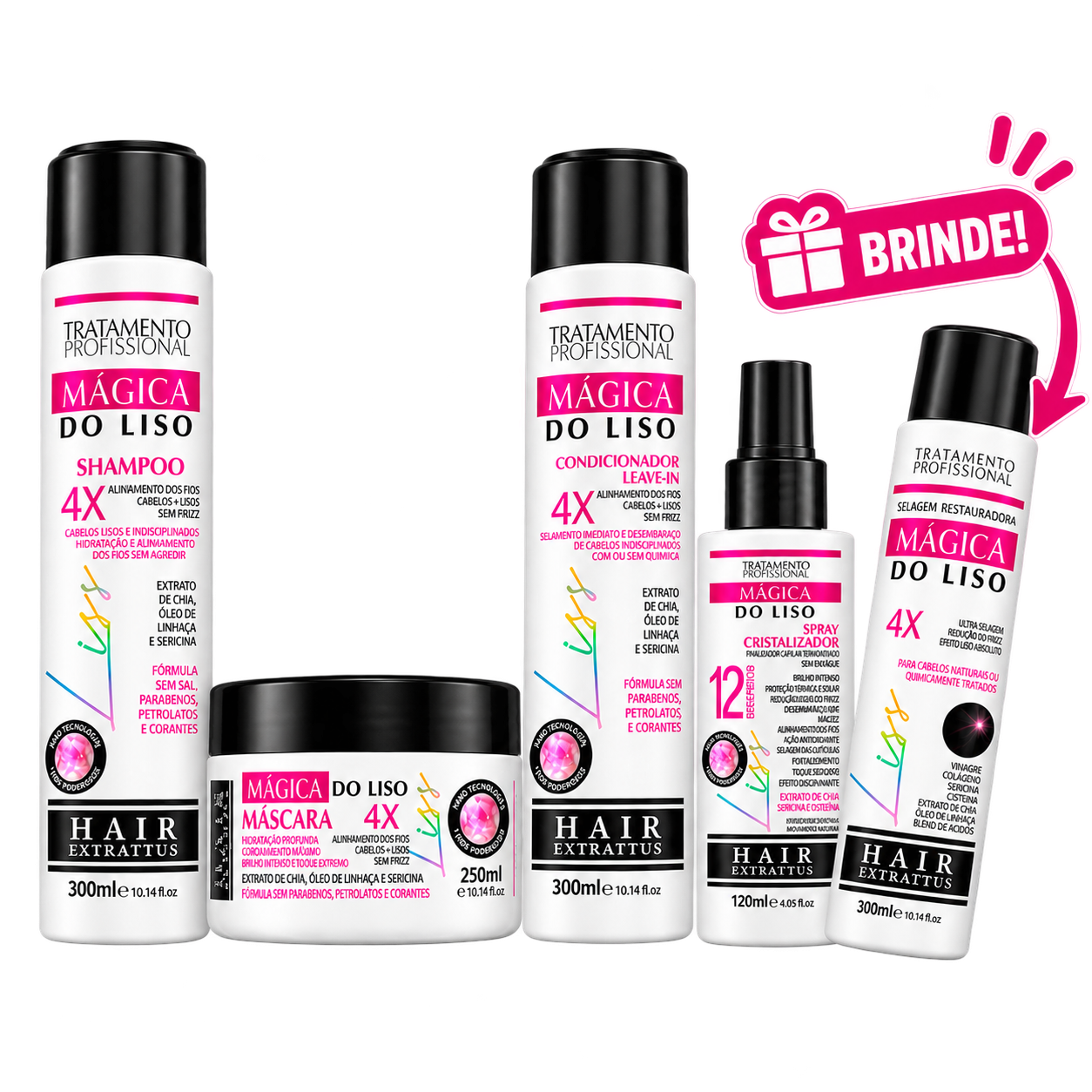 Kit Mágica do Liso Hair Extrattus Selagem Shampoo Spray 5un