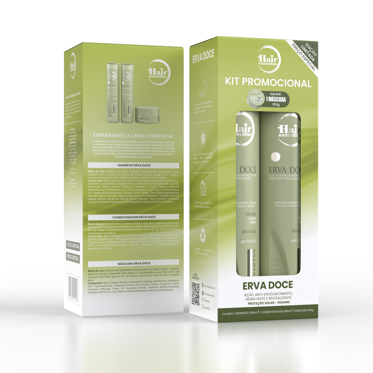 Kit Promocional Erva Doce Hair Extrattus – Shampoo + Condicionador + Máscara 100g Grátis
