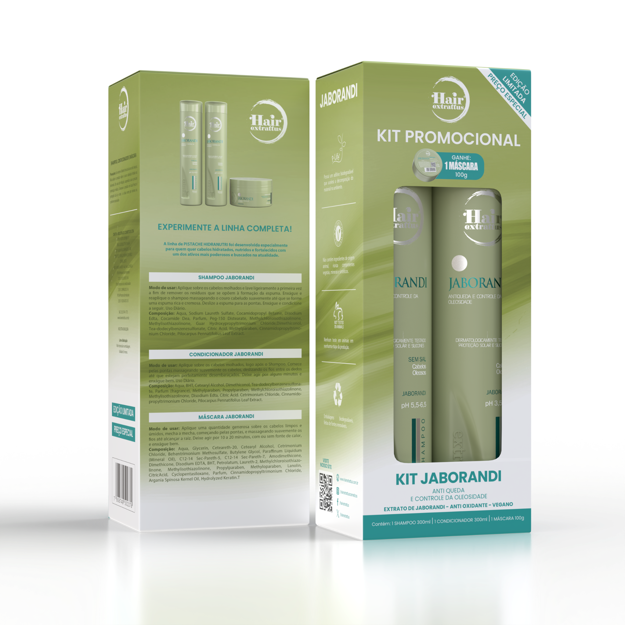 Kit Promocional Jaborandi Hair Extrattus – Shampoo + Condicionador + Máscara 100g Grátis