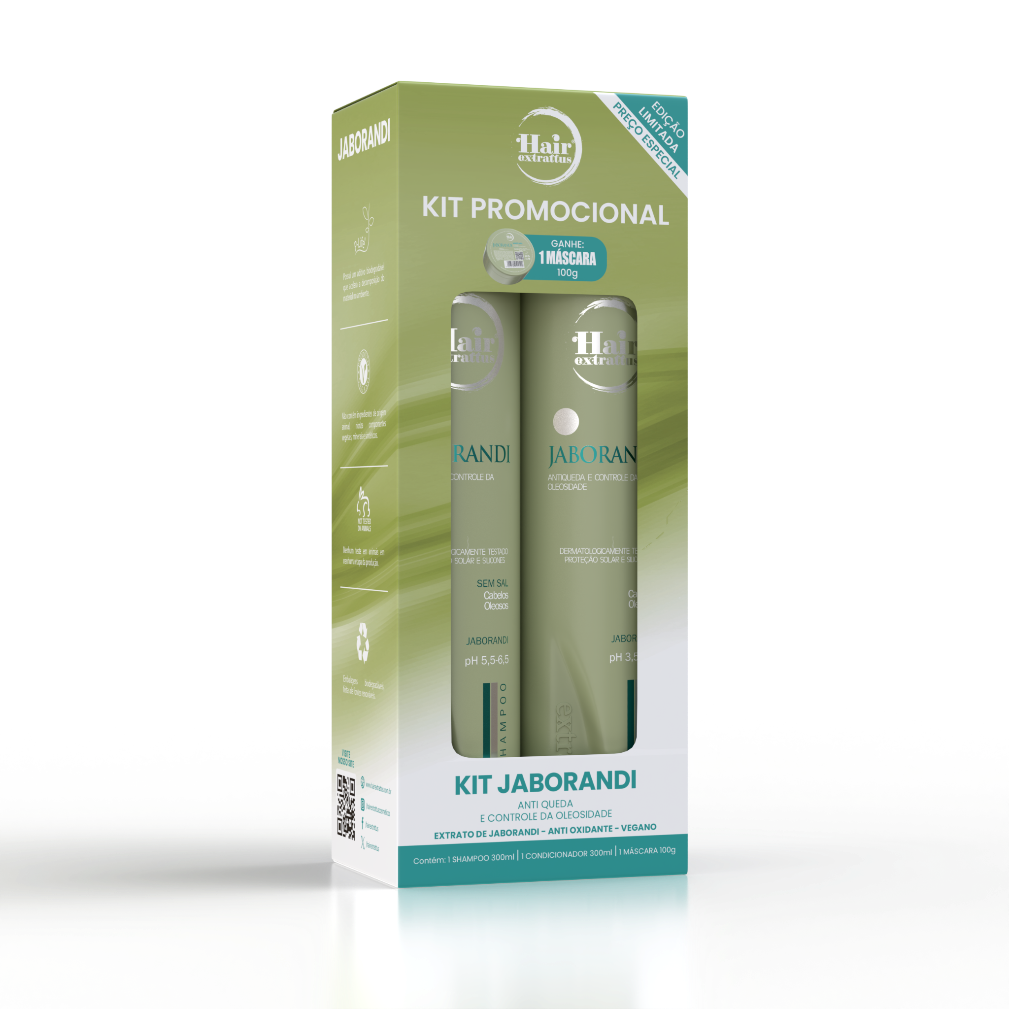 Kit Promocional Jaborandi Hair Extrattus – Shampoo + Condicionador + Máscara 100g Grátis