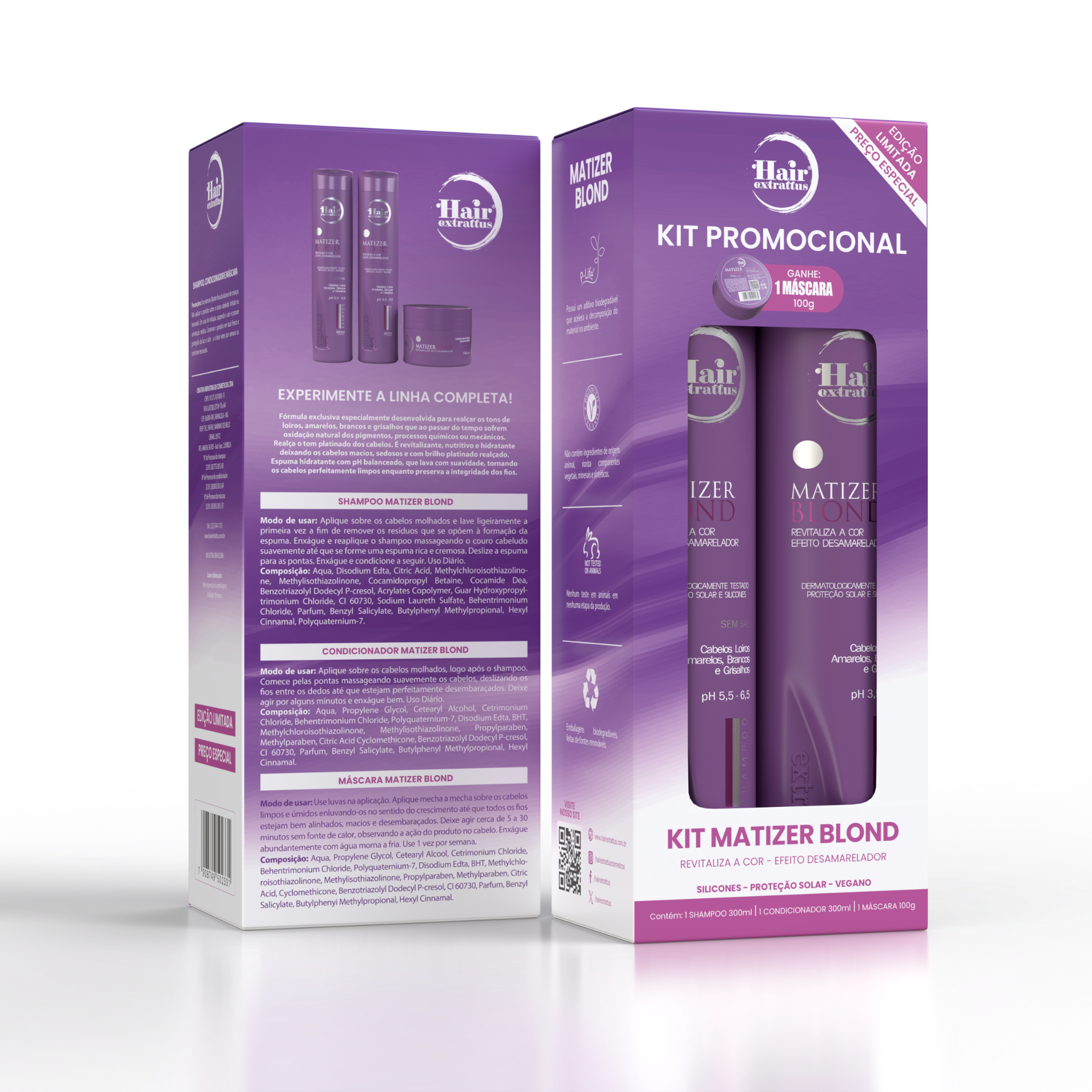 Kit Promocional Matizer Blond Hair Extrattus – Shampoo + Condicionador + Máscara 100g Grátis