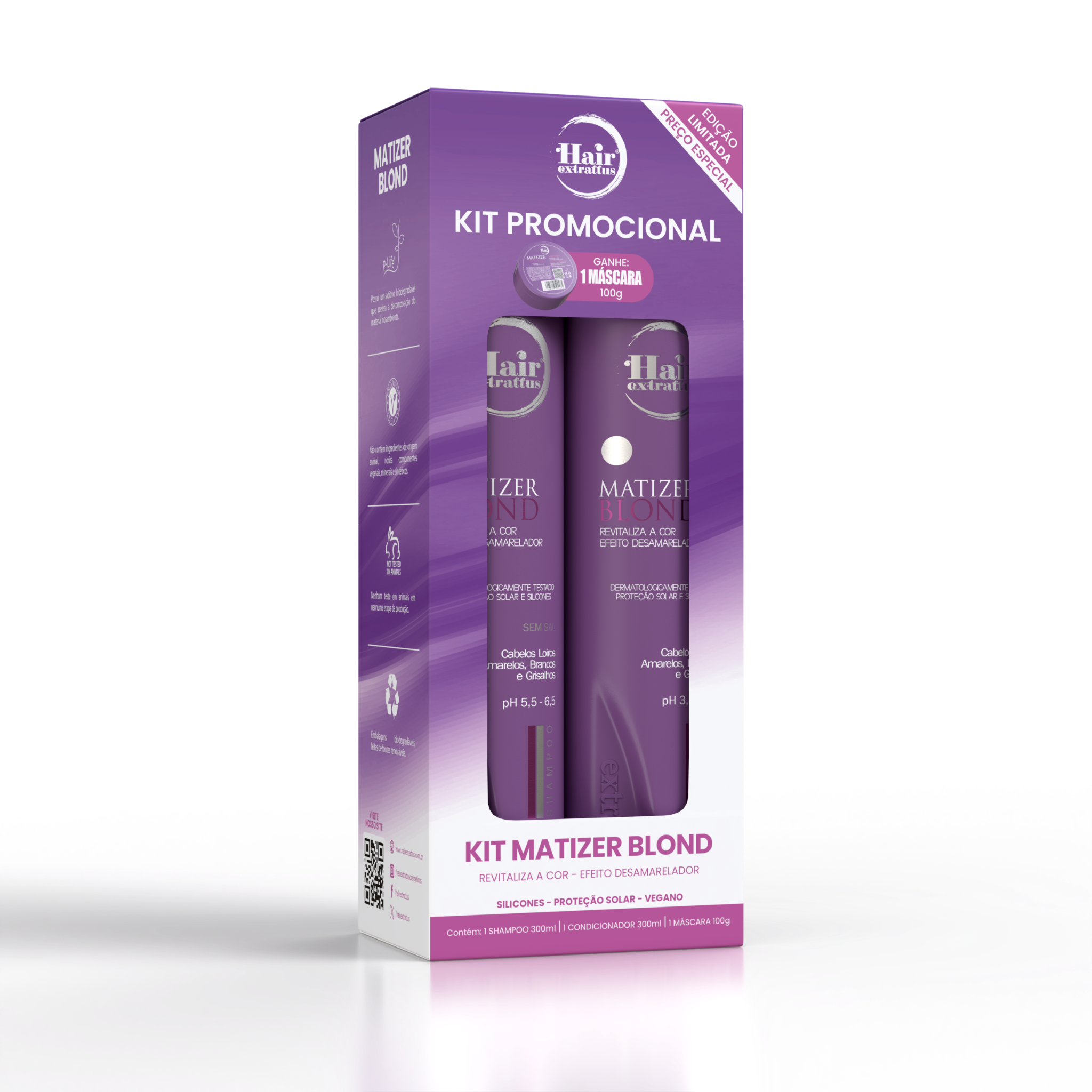 Kit Promocional Matizer Blond Hair Extrattus – Shampoo + Condicionador + Máscara 100g Grátis