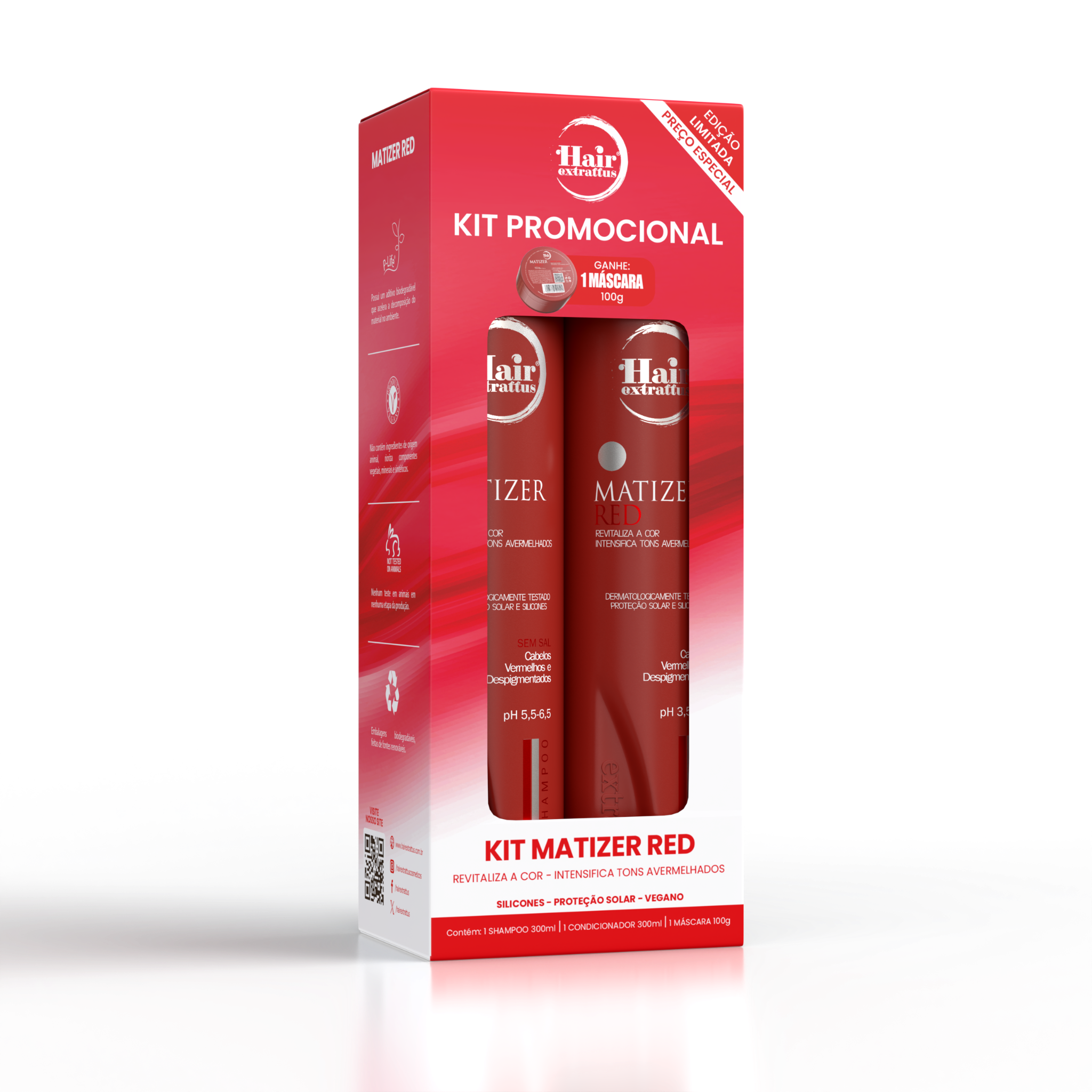 Kit Promocional Matizer Red Hair Extrattus – Shampoo + Condicionador + Máscara 100g Grátis