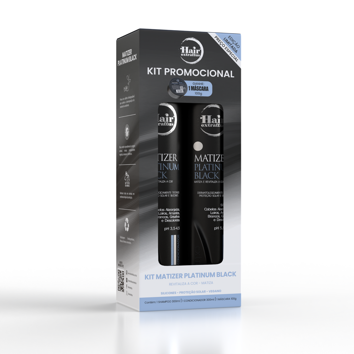 Kit Promocional Matizer Platinum Black - Shampoo + Condicionador + Máscara - Hair Extrattus