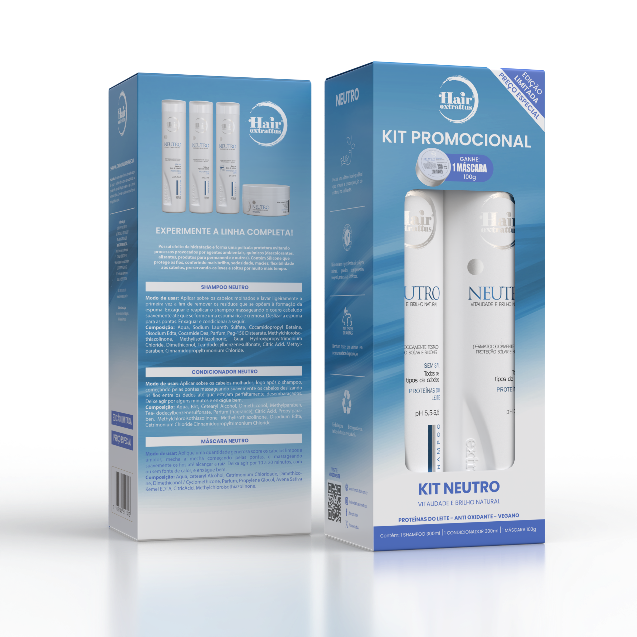 Kit Promocional Neutro Hair Extrattus – Shampoo + Condicionador + Máscara 100g Grátis