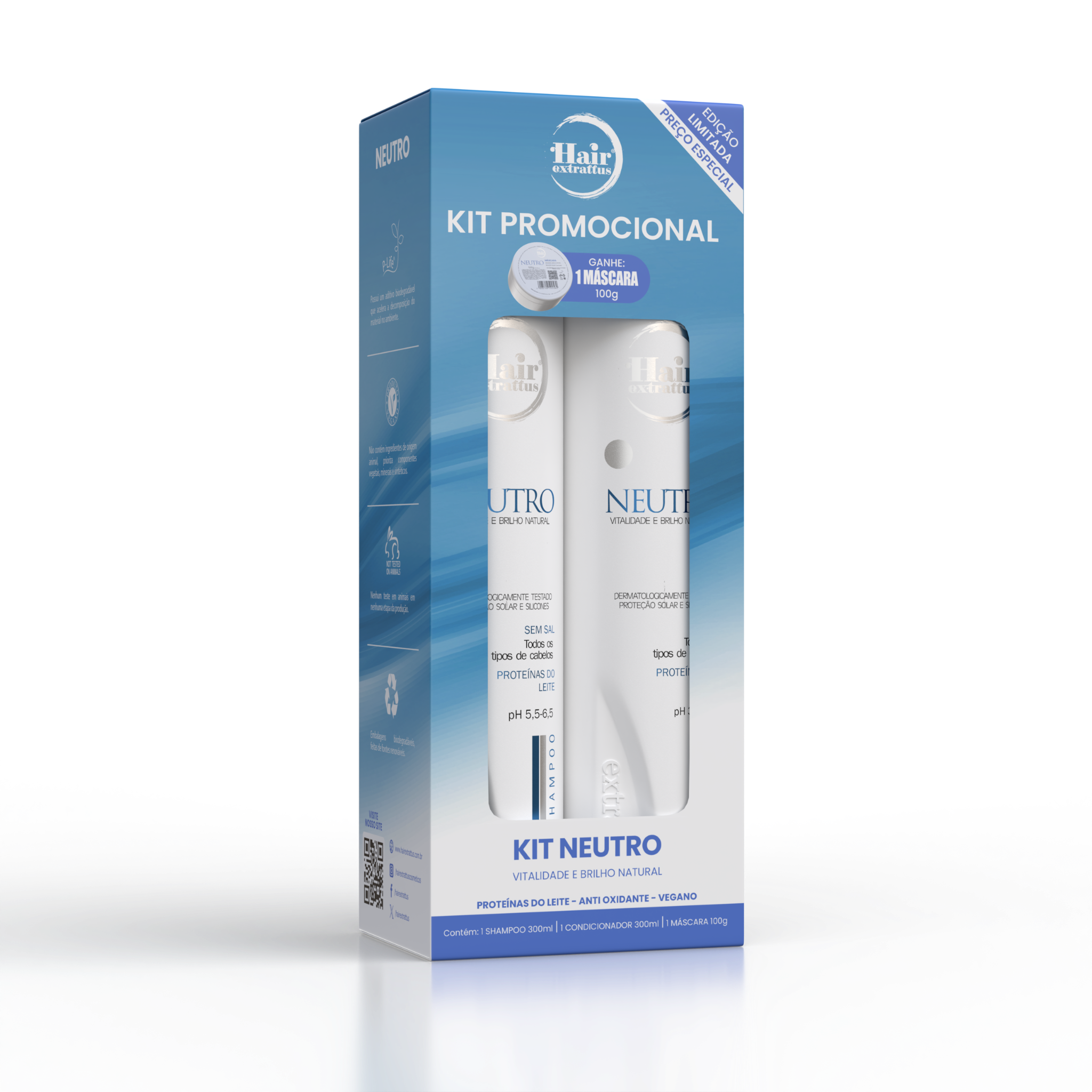 Kit Promocional Neutro Hair Extrattus – Shampoo + Condicionador + Máscara 100g Grátis