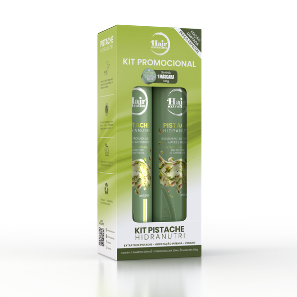 Kit Promocional Pistache Hidranutri Hair Extrattus – Shampoo + Condicionador + Máscara 100g Grátis