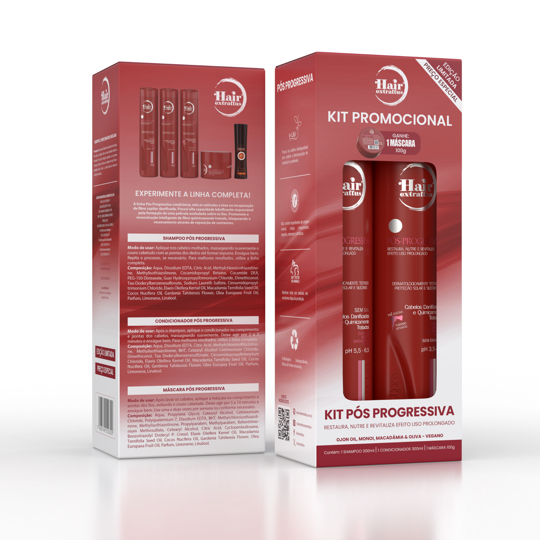 Kit Promocional Pós Progressiva Hair Extrattus – Shampoo + Condicionador + Máscara 100g Grátis