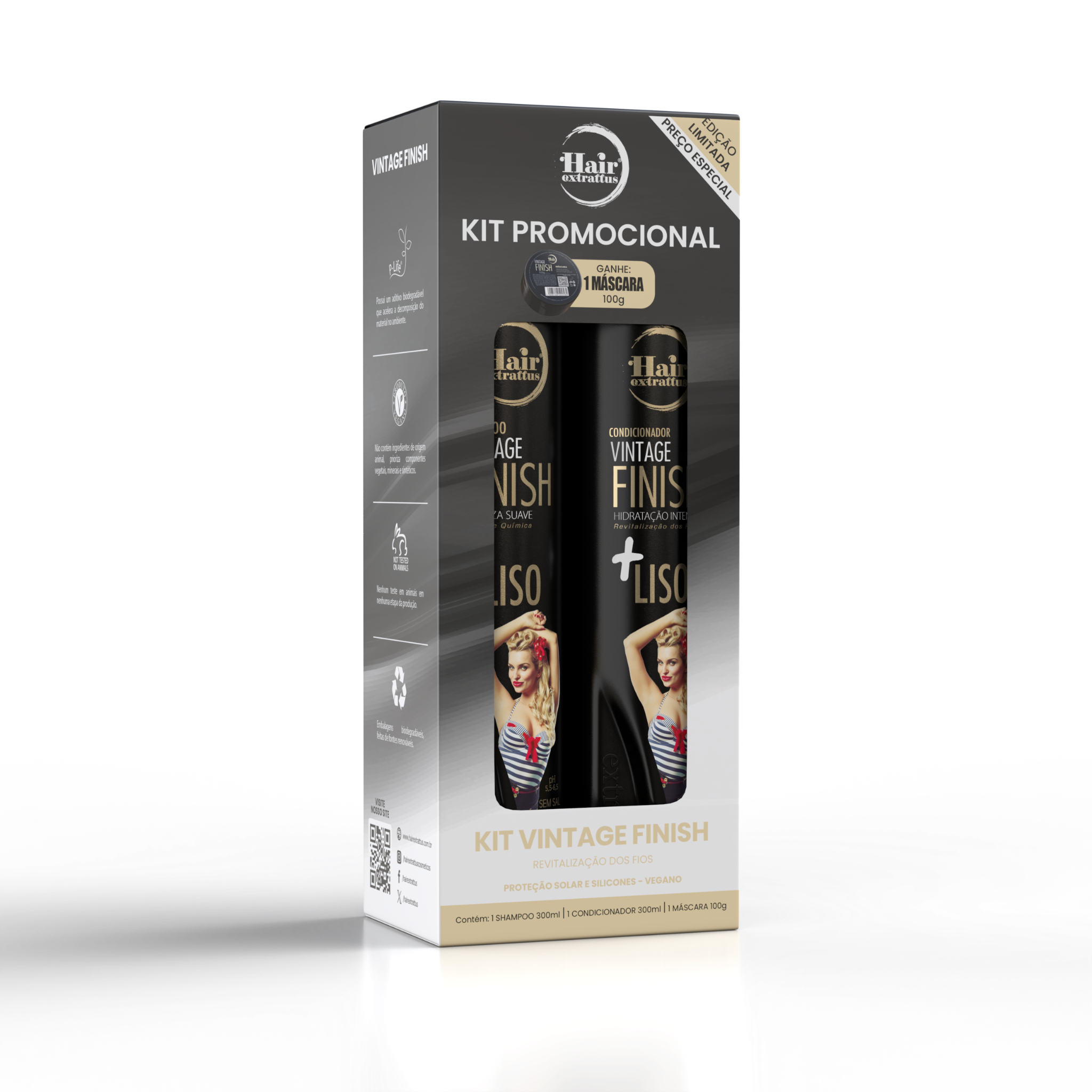 Kit Promocional Vintage Finish Hair Extrattus – Shampoo + Condicionador + Máscara 100g Grátis