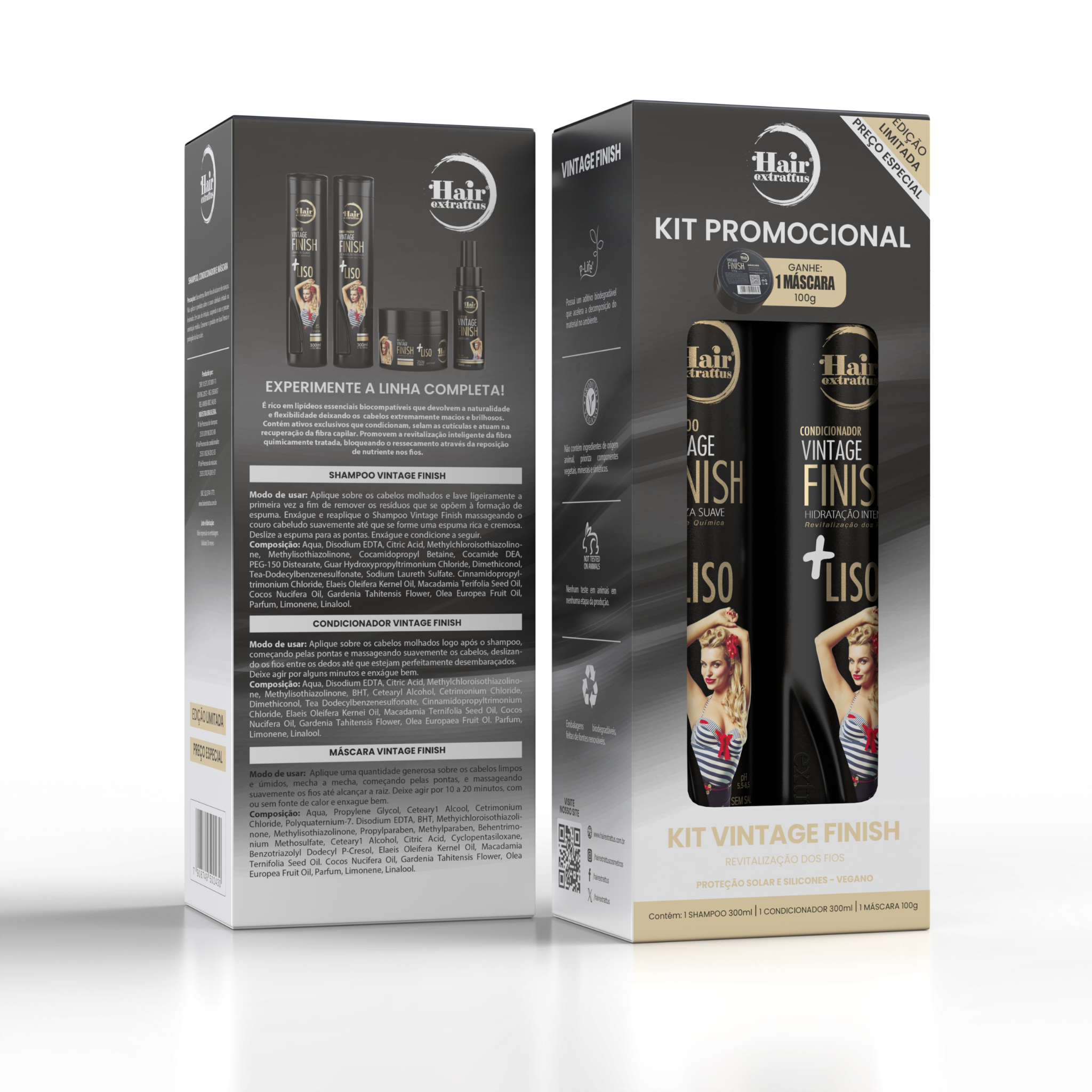 Kit Promocional Vintage Finish Hair Extrattus – Shampoo + Condicionador + Máscara 100g Grátis